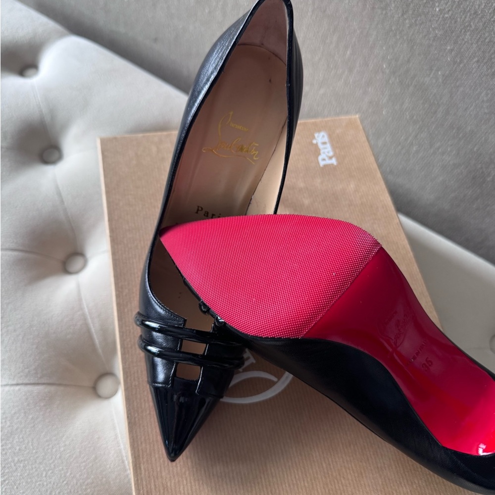 Christian Louboutin Black Patent Leather Pointed Toe Pumps - Picture 2 of 7